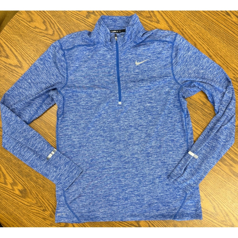 Nike Dri-FIT Mens Blue Space Dye Heather 1/4 Zip Running Pullover Top Size M